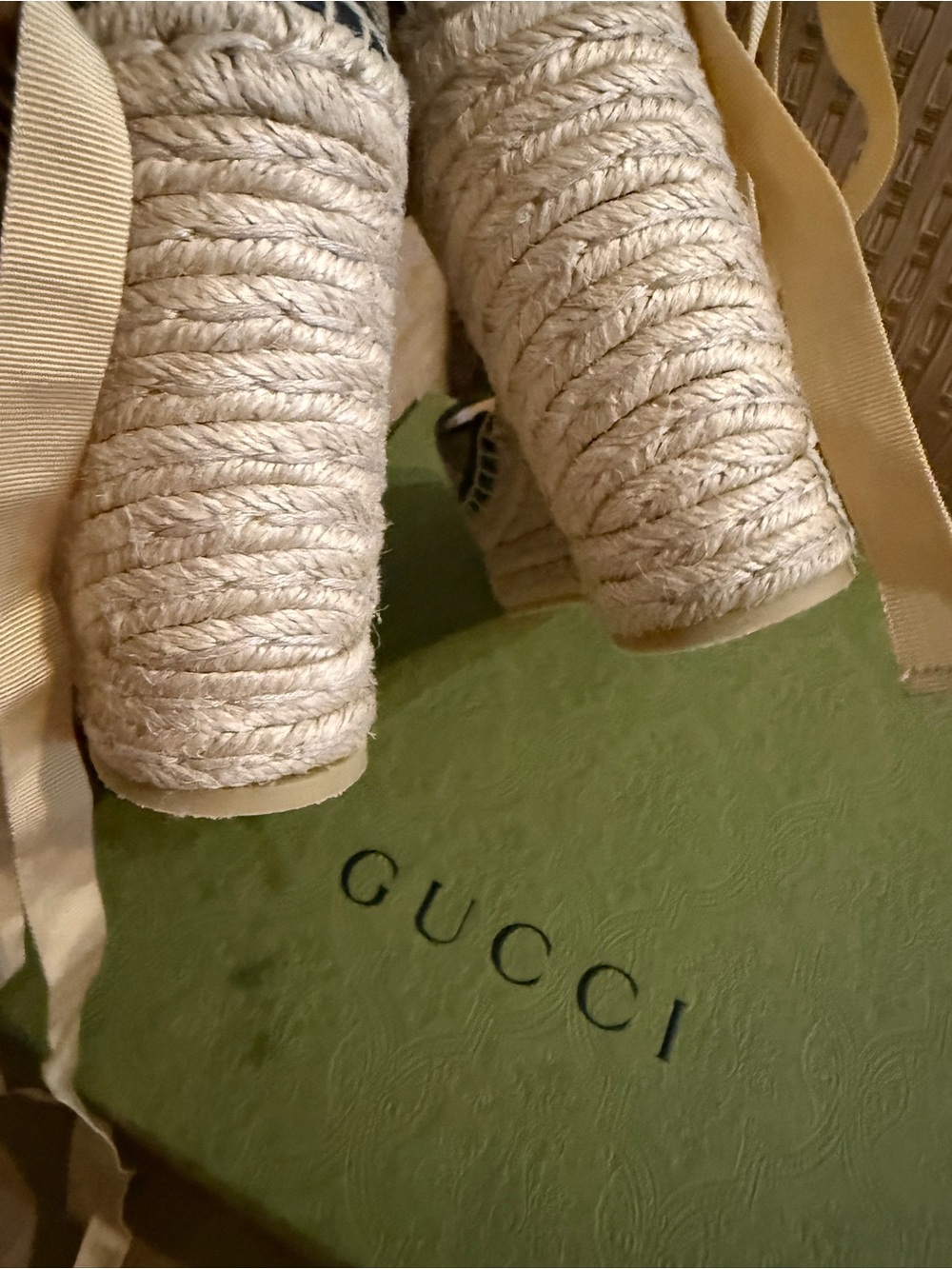 Gucci Pilar GG Ankle Tie Espadrille Platform Wedges preowned with COA size 39 - Picture 12 of 16
